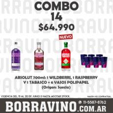 COMBO 14  ABSOLUT: WILDB.(1) +RASP. (1)+TABASCO (1)+VASO POLIP.(6)