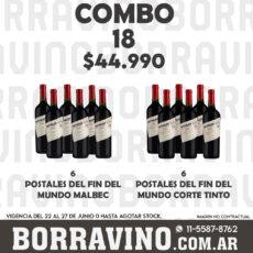 COMBO 18 VINOS  POSTALES FIN MUNDO: CORTE TINTO (6) + MALBEC (6)
