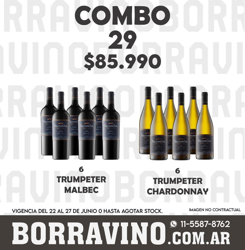 COMBO 29 VINOS TRUMPETER: MALBEC (6) + CHARDONNAY (6)