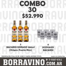 COMBO 30  BACARDI DORADO 980ML (3) + ECOVASOS (6)
