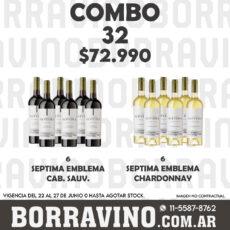 COMBO 32 VINOS  SEPTIMA EMBLEMA: CHARDONNAY (6) + CAB SAUV (6)