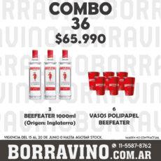 COMBO 36  BEEFEATER 1000ML (3) + VASO POLIPAPEL (6)