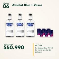 COMBO 06  ABSOLUT BLUE 700ML (3) + VASO POLIPAPEL (6)