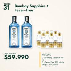 COMBO 31  BOMBAY SHAPPHIRE 750ML (2) + FEVER TREE 200ML S/CARGO (6)