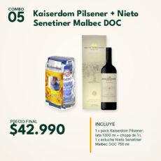 COMBO 05 VINOS  ESTUCHES: KAISER PILSEN CHOPP (1)+NIETO SENET. MALBEC DOC X1 (1)