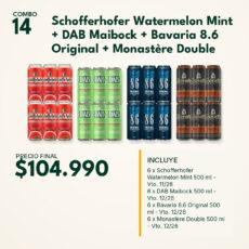 COMBO 14 — Schofferhofer Watermelon Mint + DAB Maibock + Bavaria 8.6 Original + Monastère Double