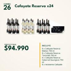 COMBO 26 VINOS  CAFAYATE RVA.: MALB(6)+TORR(6)+CAB SAUV(6)+NECESER(6)