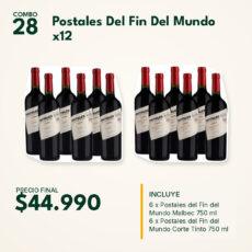 COMBO 28 VINOS  POSTALES FIN MUNDO: CORTE TINTO (6) + MALBEC (6)