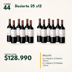 COMBO 44 VINOS  DESIERTO 25: MALBEC (6) + MERLOT (6)