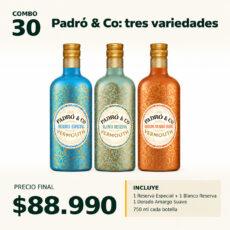 COMBO DESTILADOS 30 — 1 × Padró & Co Reserva Especial 750 ml + 1 × Padró & Co Blanco Reserva 750 ml + 1 × Padró & Co Dorado Amargo Suave 750 ml