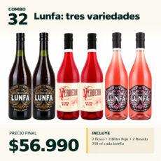 COMBO DESTILADOS 32 — 2 × Lunfa Rosso 750 ml + 2 × Lunfa Bitter Rojo 750 ml + 2 × Lunfa Rosado 750 ml
