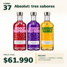 COMBO DESTILADOS 37 — 1 × Absolut Raspberri 700 ml + 1 × Absolut Wild Berri 700 ml + 1 × Absolut Mango 700 ml