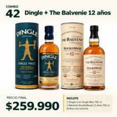 COMBO DESTILADOS 42 — 1 × Dingle Irish Single Malt 700 ml, con estuche + 1 × The Balvenie DoubleWood 12 años 700 ml, con estuche