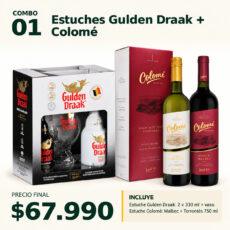 COMBO VINOS Y CERVEZAS 01 — 1 estuche Gulden Draak Classic + 9000 (2 × 330 ml) con vaso + 1 estuche Colomé Estate Malbec y Torrontés (2 × 750 ml)