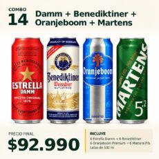 COMBO VINOS Y CERVEZAS 14 — Estrella Damm x6 + Benediktiner Trigo x6 + Oranjeboom Premium x6 + Martens x6 de 500 ml