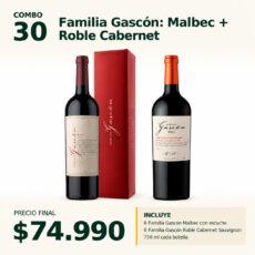 COMBO VINOS Y CERVEZAS 30 — Familia Gascón Malbec con estuche x6 + Roble Cabernet Sauvignon x6 de 750 ml