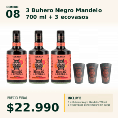 Combo 08  3x Buhero Negro Mandelo 700 ml + 3 ecovasos