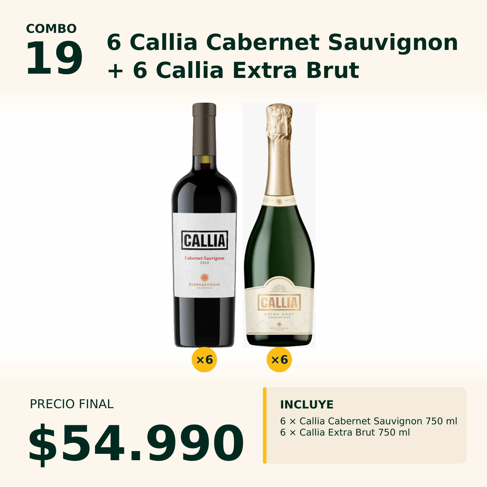 Combo 19 Callia: Cabernet Sauvignon x6 + Callia Extra Brut x6