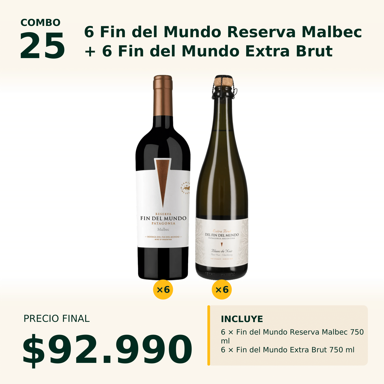 Combo 25  Fin del Mundo: Reserva Malbec x6 + Extra Brut x6