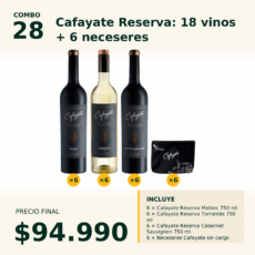 Combo 28 Cafayate Reserva: Malbecx6 + Torrontésx6 + Cab. Sauv.x6 + 6 neceseres