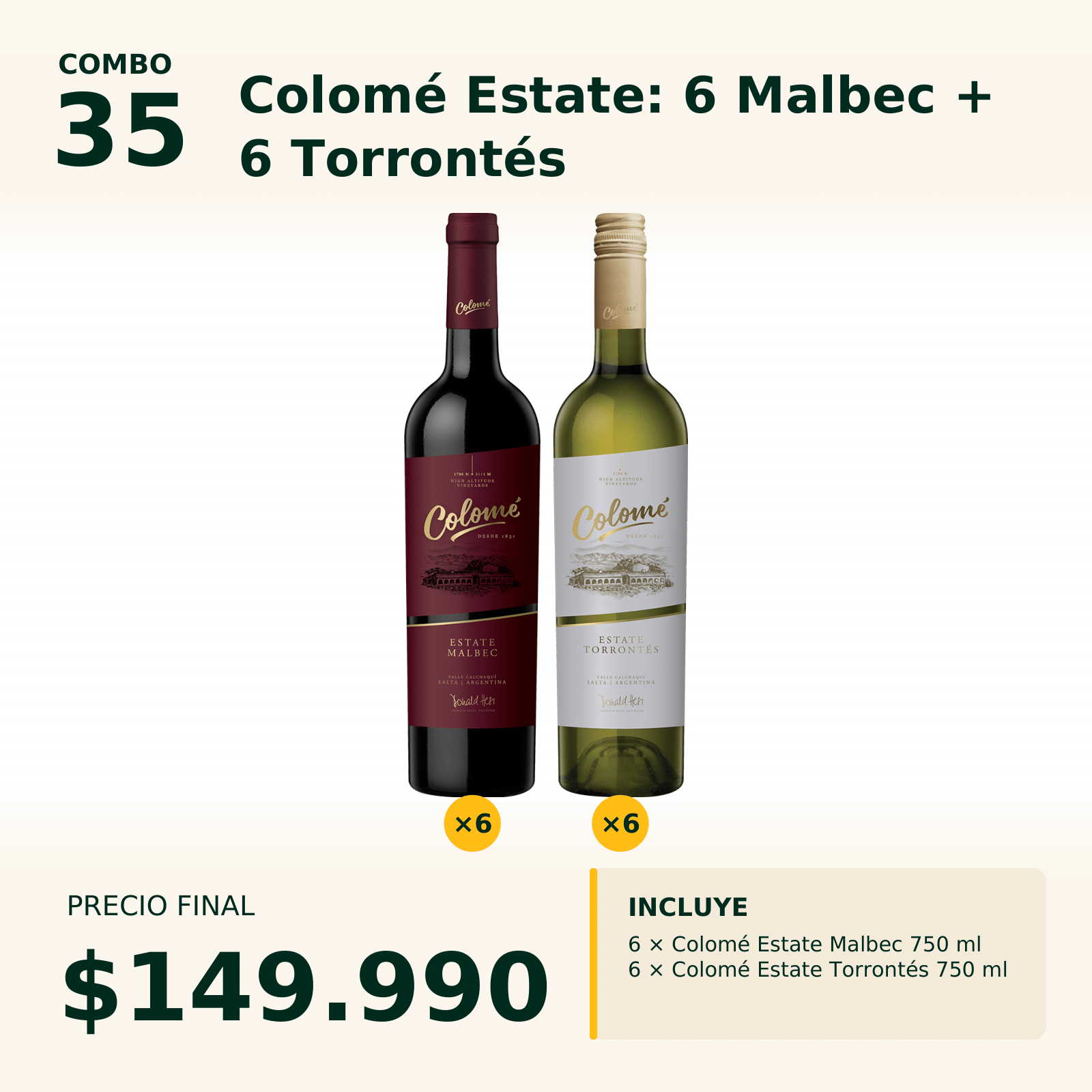 Combo 35 Colom Estate: Malbec x6 + Torrontés x6