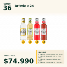 Combo 36 Britvic 200ml: Tónica x6 + Gigel Ale x6 + Cranberry x6 + Tomato x6