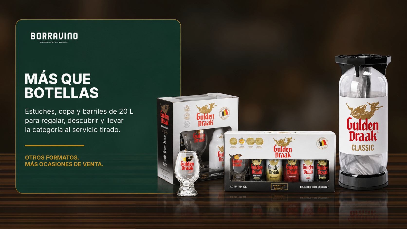 Estuches Gulden Draak, copa Dragon Egg Glass y barril Slim Key Keg de 20 litros